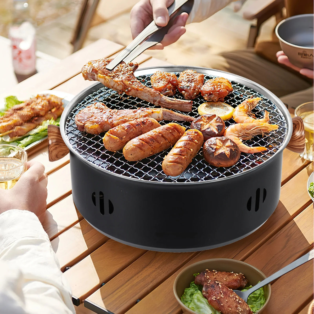 Charcoal BBQ Grill Portable Camping Grill Tabletop Korean Barbecue Grill Black R764971
