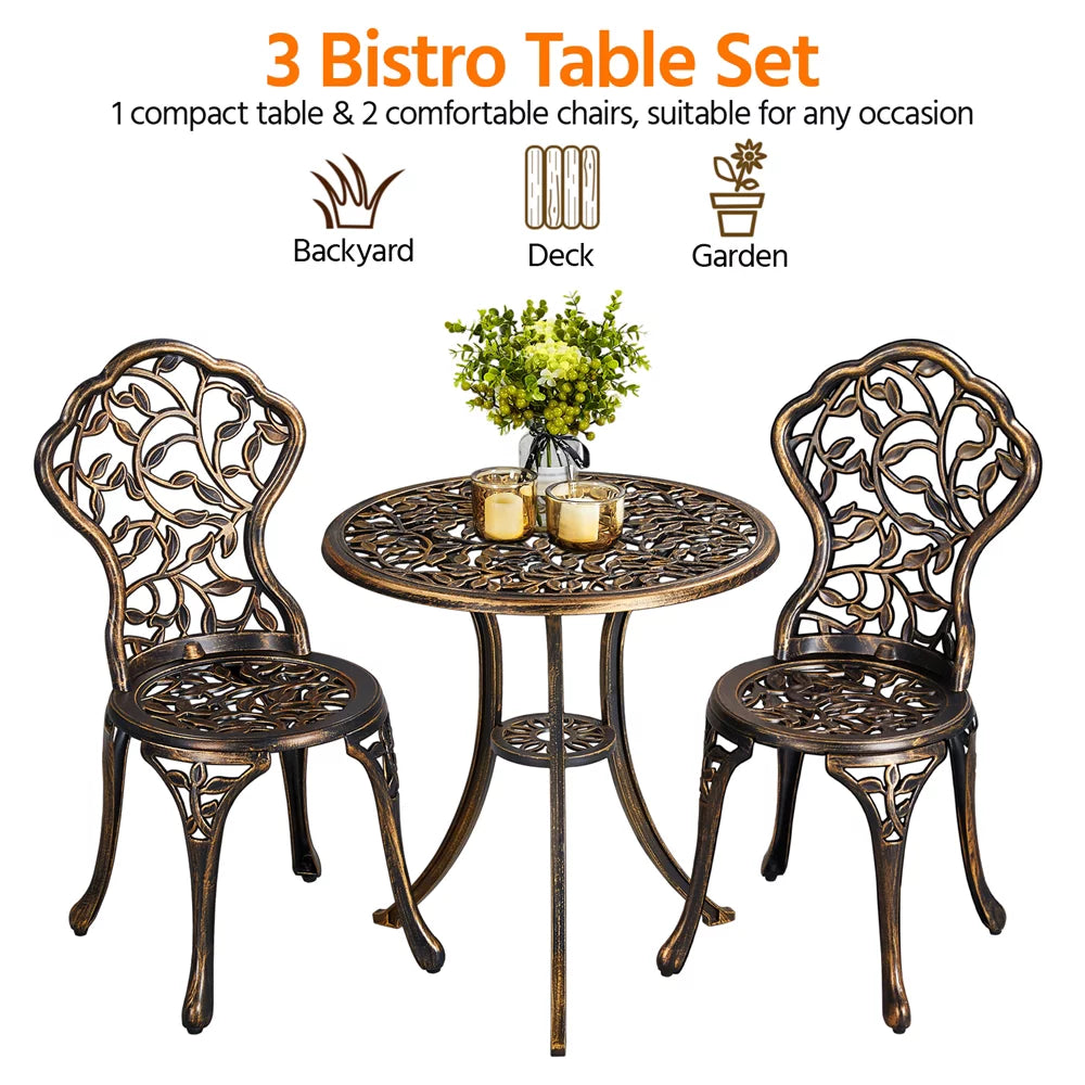 3-Piece Cast Aluminum Patio Bistro Table Set U9985