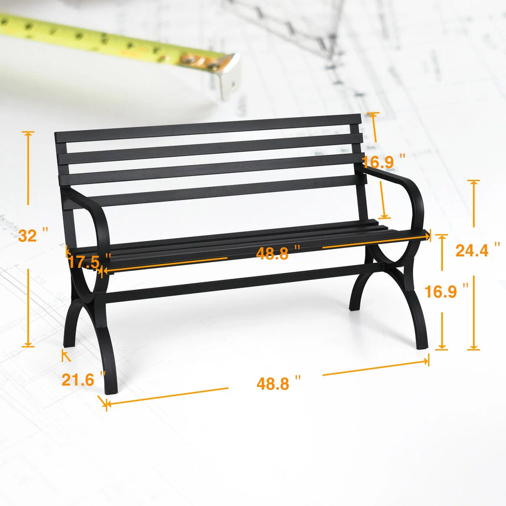 48.8" Metal Outdoor Garden Bench in Black A1568