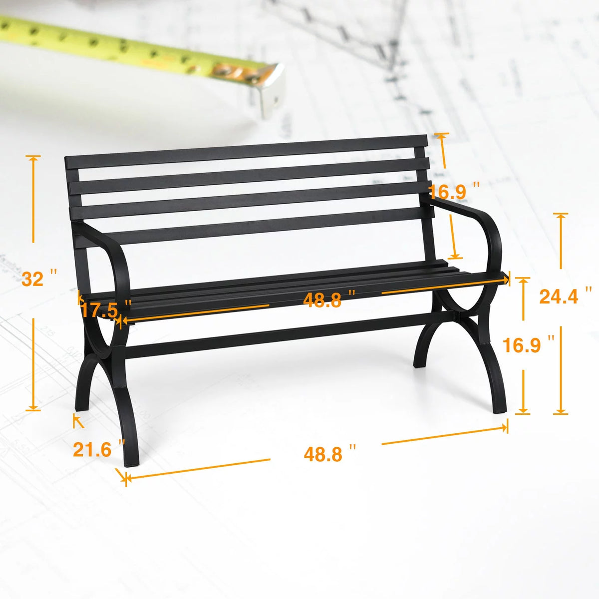 48.8" Metal Outdoor Garden Bench in Black A1568