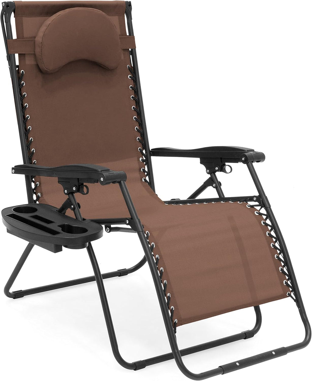 Oversized Steel Mesh Zero Gravity Reclining Lounge Patio Chair with Folding Canopy Shade and Cup Holder N43314