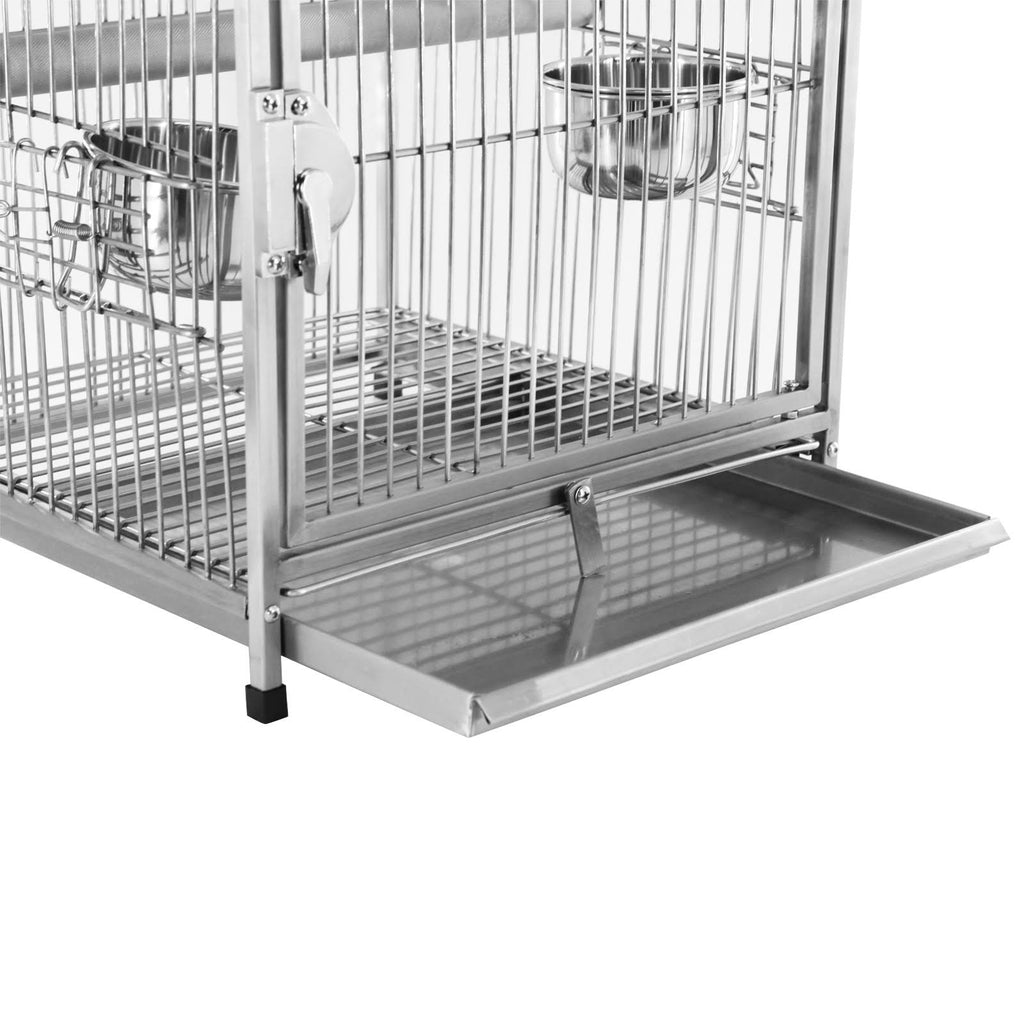 Stainless Steel Parrot Travel Cage Bird Cage Carrier with Handle Perch L528