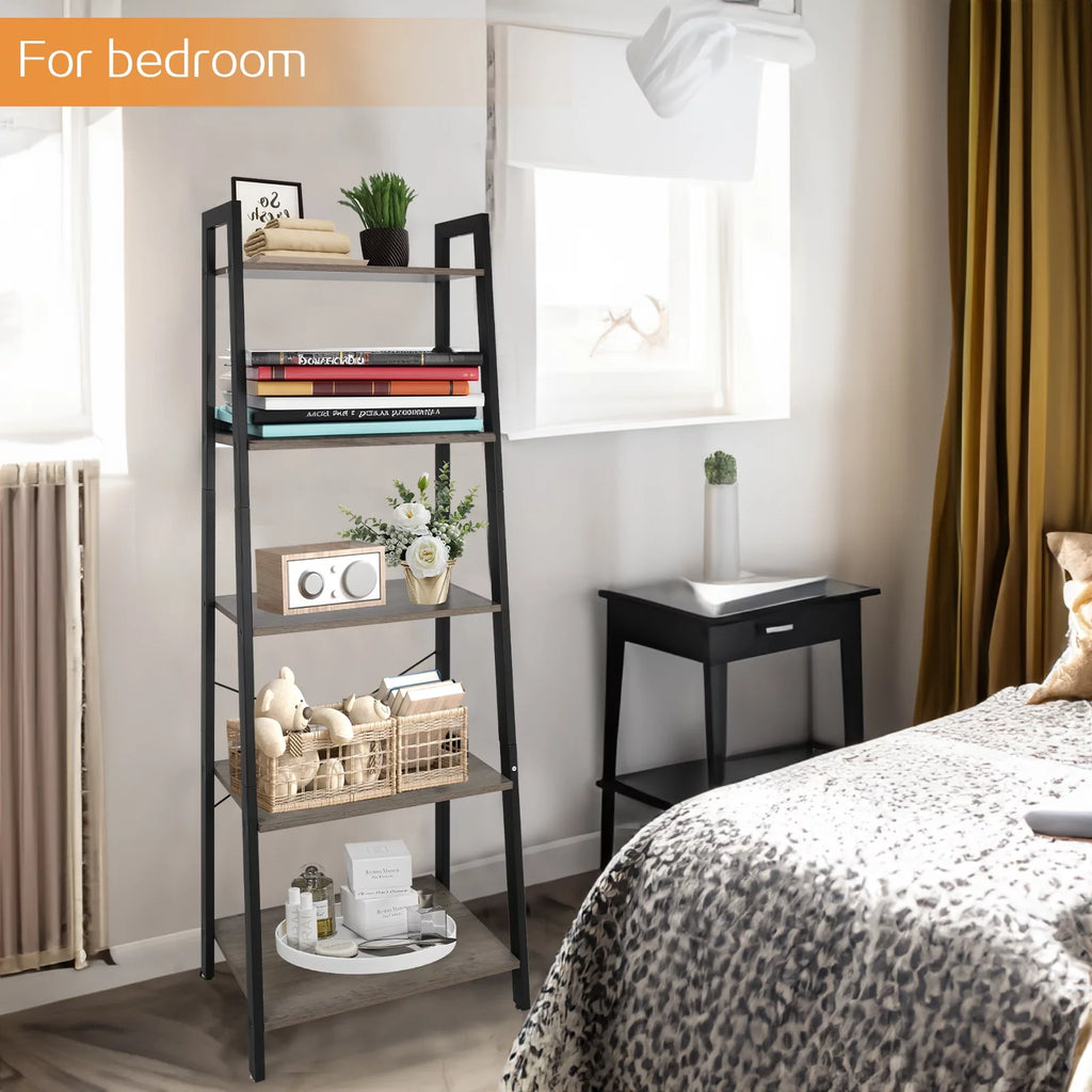 5 Tier Ladder Shelf Bookshelf with Metal Frame Y199798