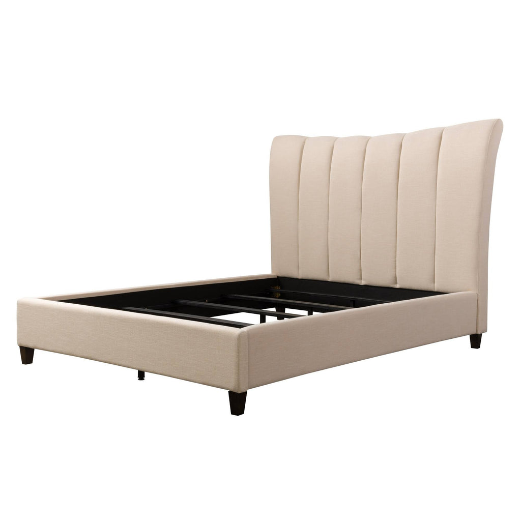 Cream Fabric Channel-Tufted Bed Frame Queen X30212