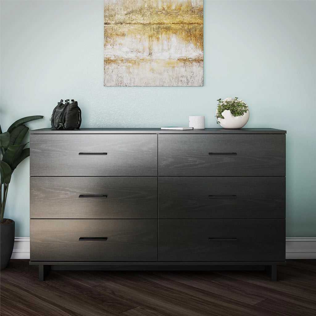 Black Oak 6 Drawer Wide Dresser U130104
