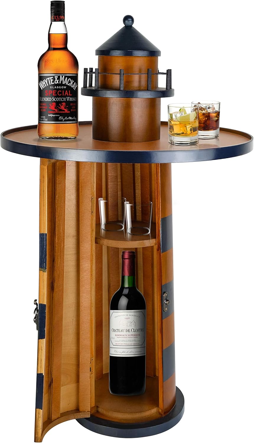 Wooden Lighthouse Beach Round Bar Table with Storage I577721