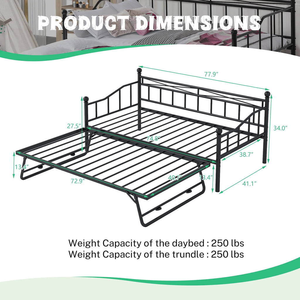 Black Twin Size Metal Daybed with Trundle G50990