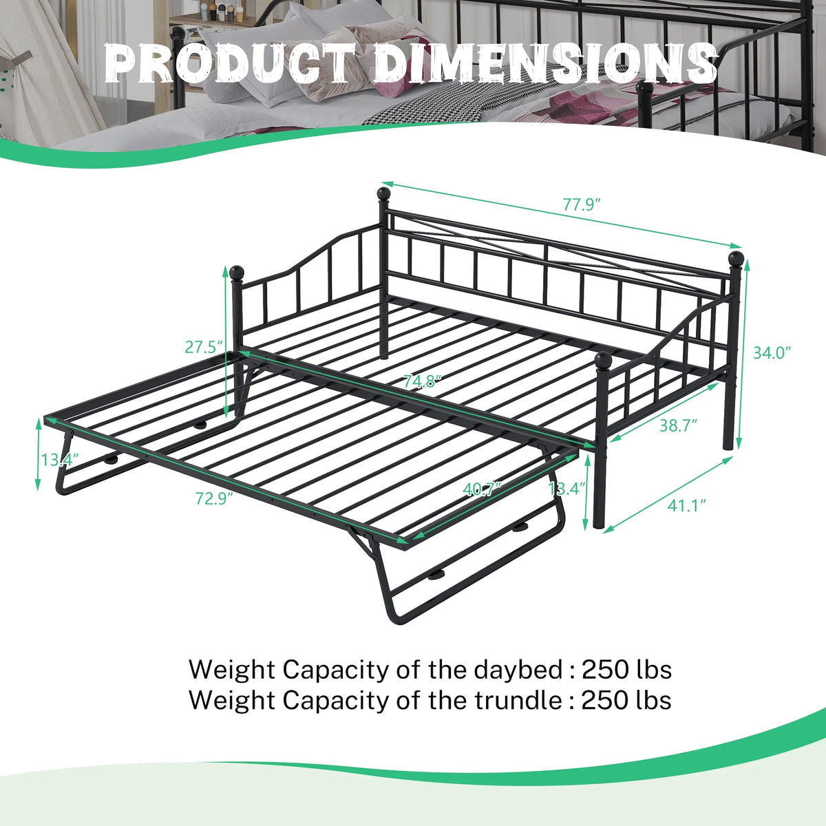 Black Twin Size Metal Daybed with Trundle G50990
