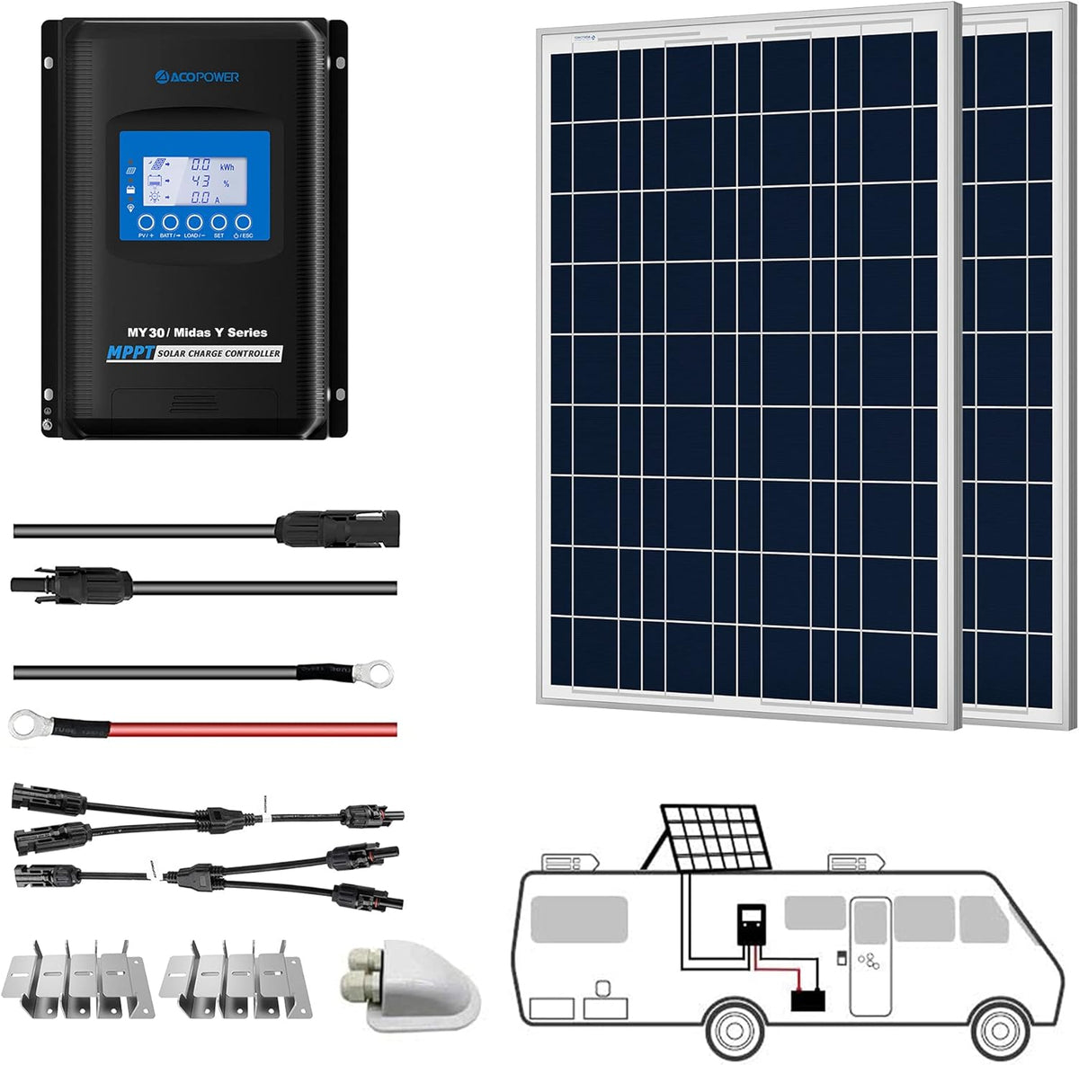 300W 12/24V Polycrystalline Off-Grid Solar Panel Kit with 3PCs 100W Rigid Solar Panels K3962