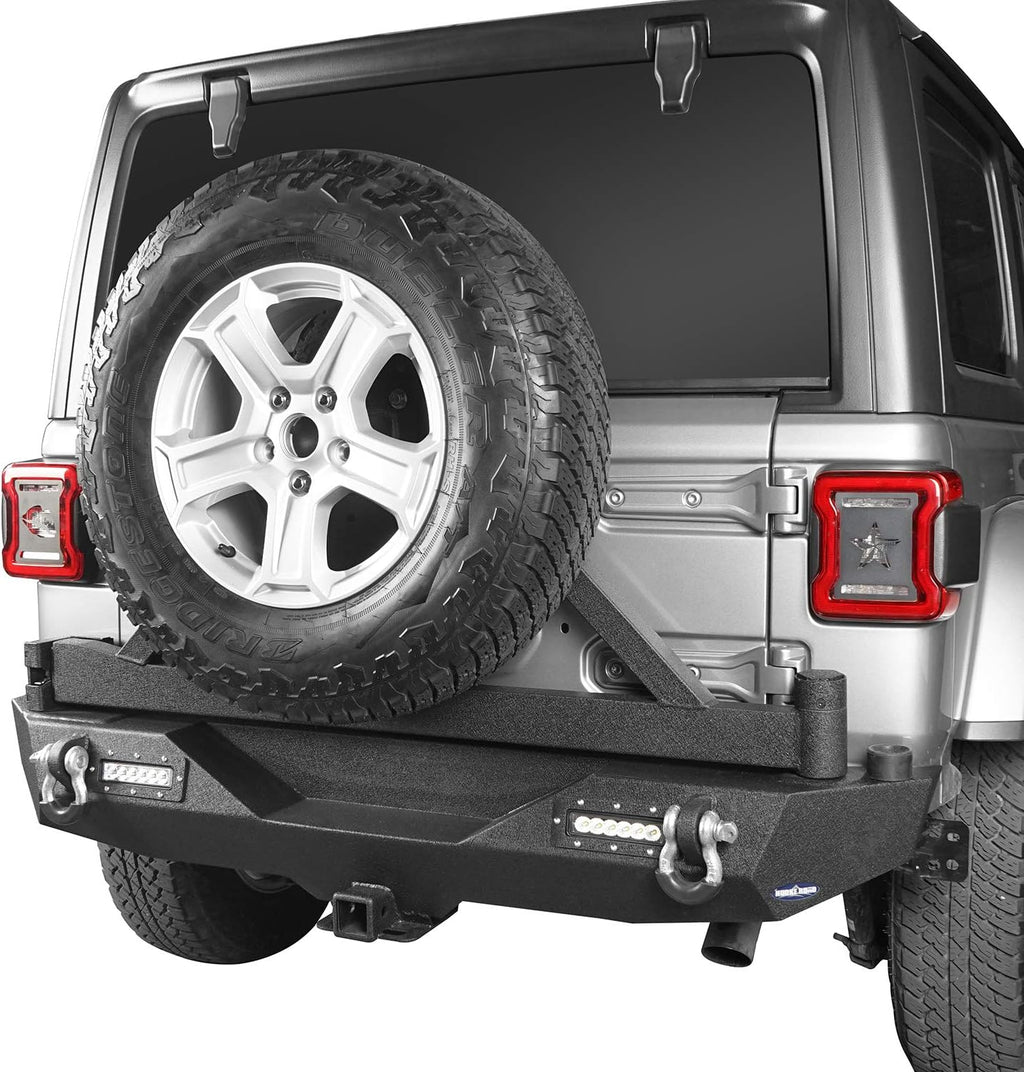 Solid Steel Rear Bumper with Spare Tire Carrier & LED Floodlights W92421