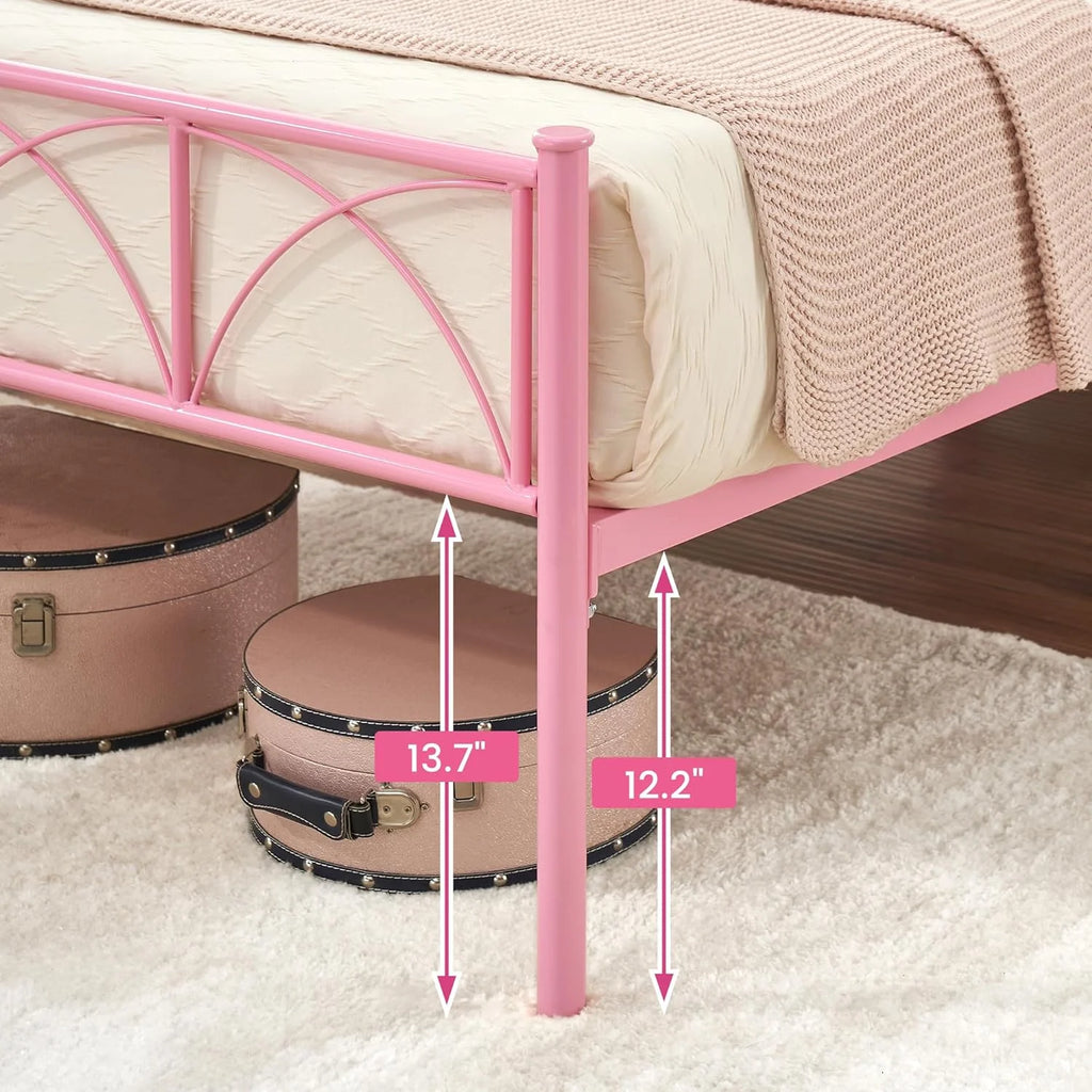 Pink Twin Metal Platform Bed Frame with Headboard B412324