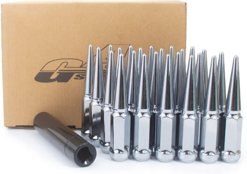 14x1.5 Chrome Closed End Bulge Acorn Spiked Lug Nuts Set of 24+1 Key Y22397