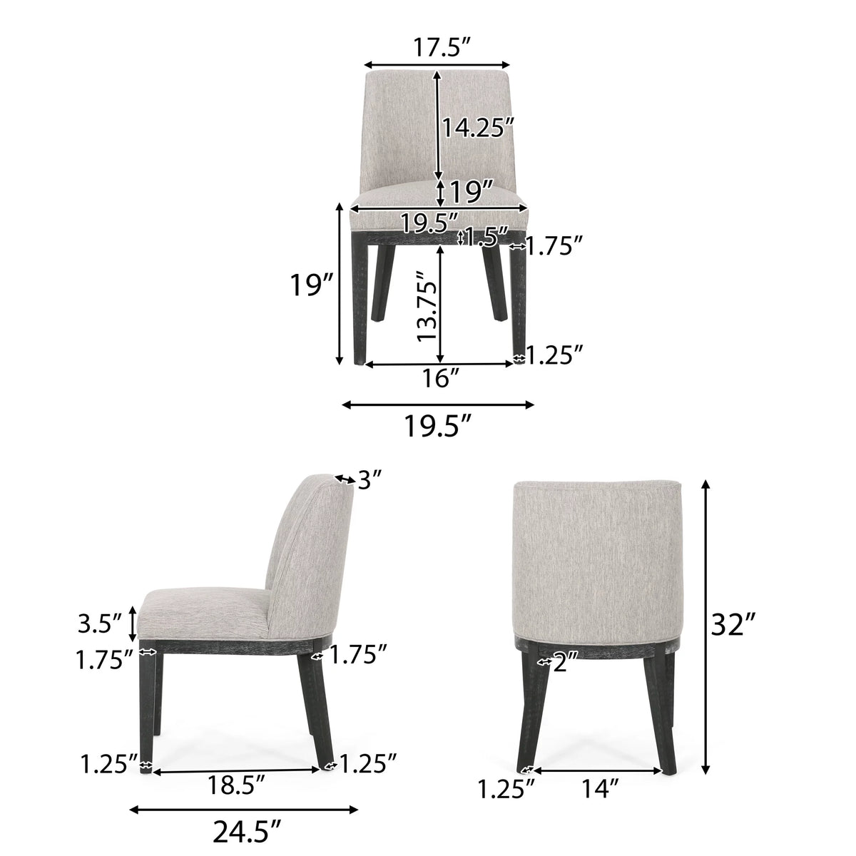 Fabric Upholstered Wood Dining Chairs, Set of 2 Y6647