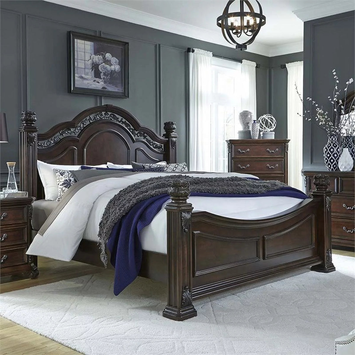 Dark Brown King Poster Bed D991265