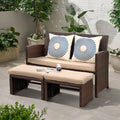 3 Piece Brown Rattan Outdoor Loveseat with Ottoman and Side Table N8413