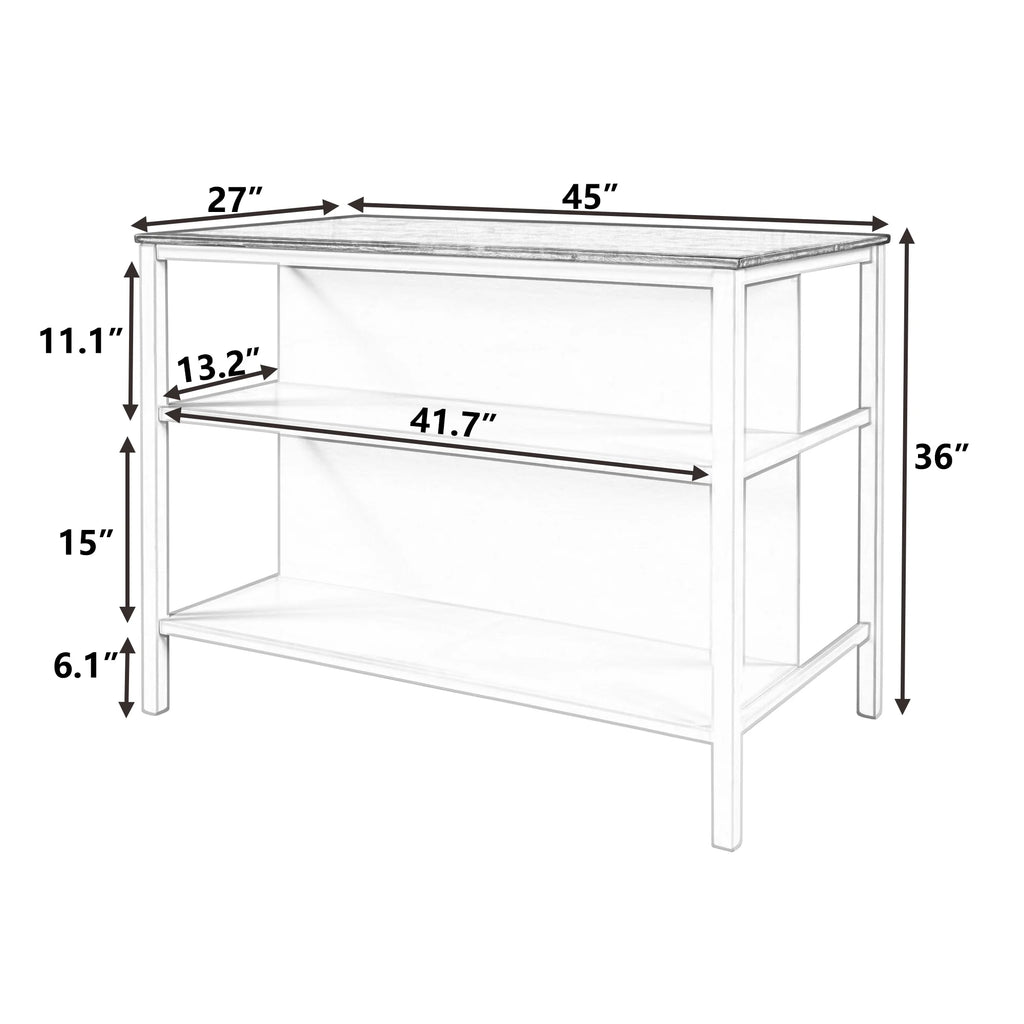 Solid Wood Kitchen Island with 2 Open Shelves H1698
