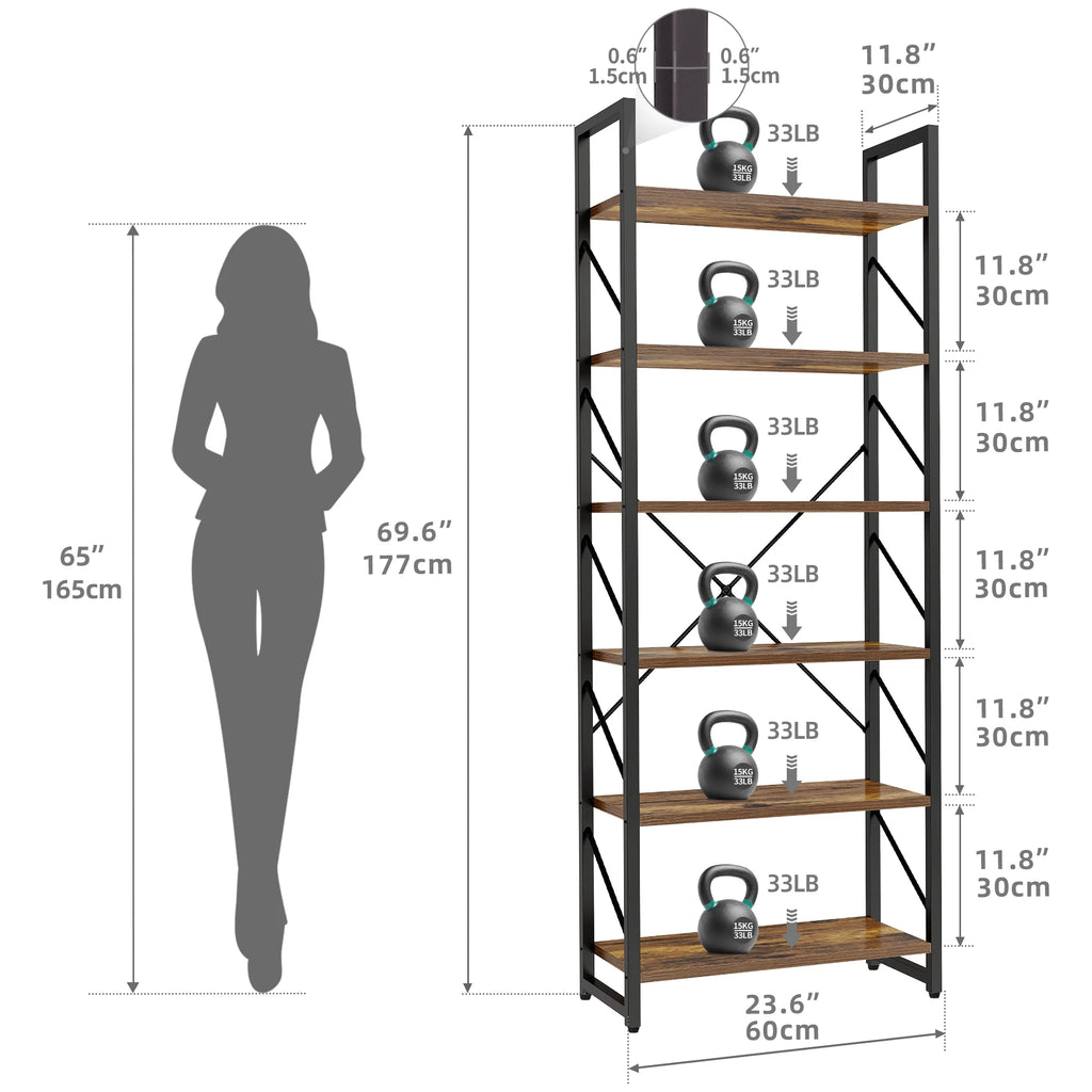 6 Tiers 69 inch Freestanding Bookshelf Black & Brown I9233
