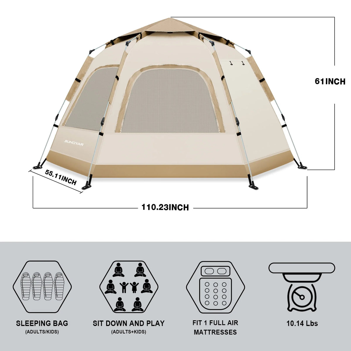 6-8 Person Waterproof Tent with Rain Fly and Carrying Bag E4401