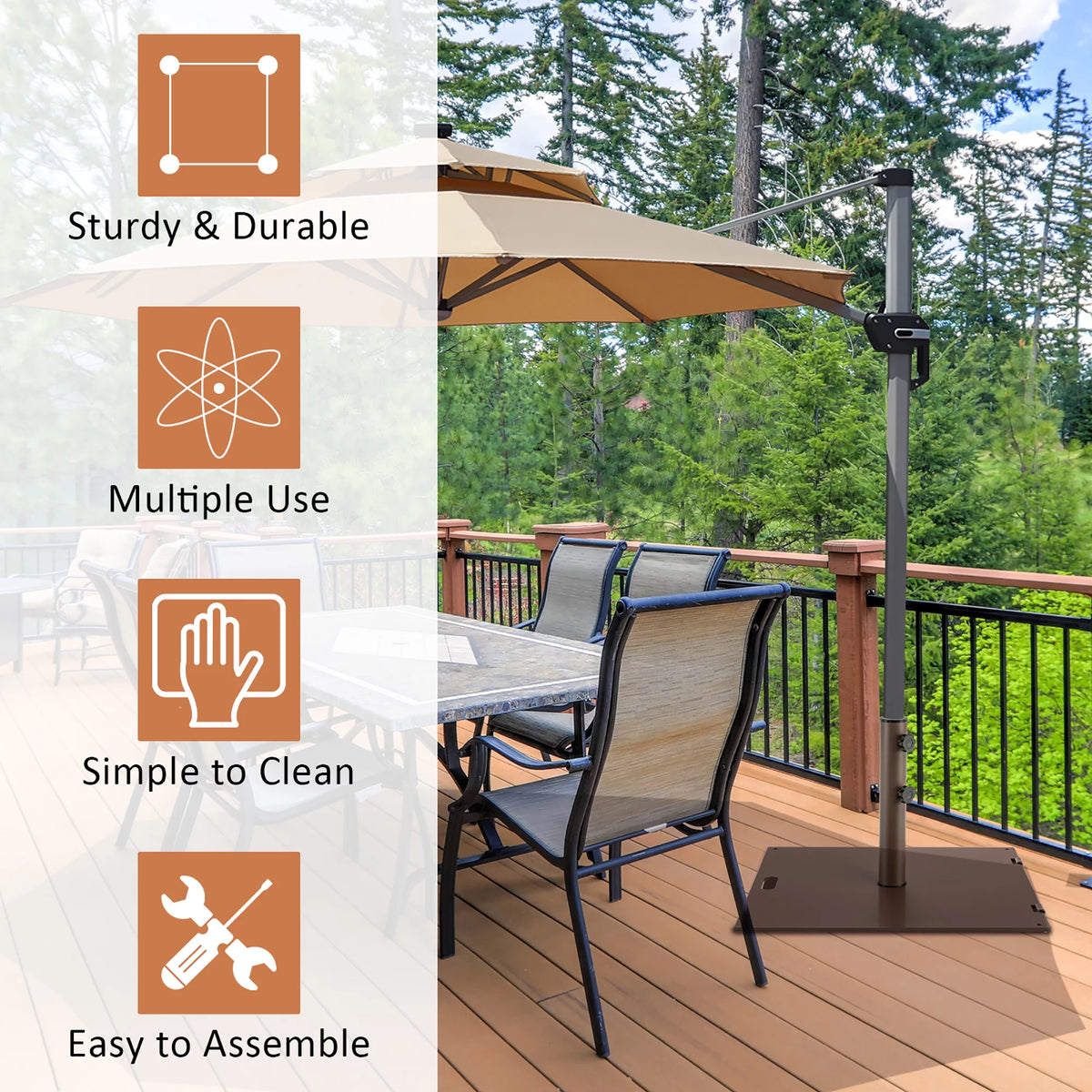 50LBS Patio Square Umbrella Base Stand with Wheels T603