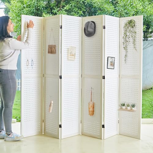 Freestanding Folding 4-Panel Pegboard Privacy Screen R64552