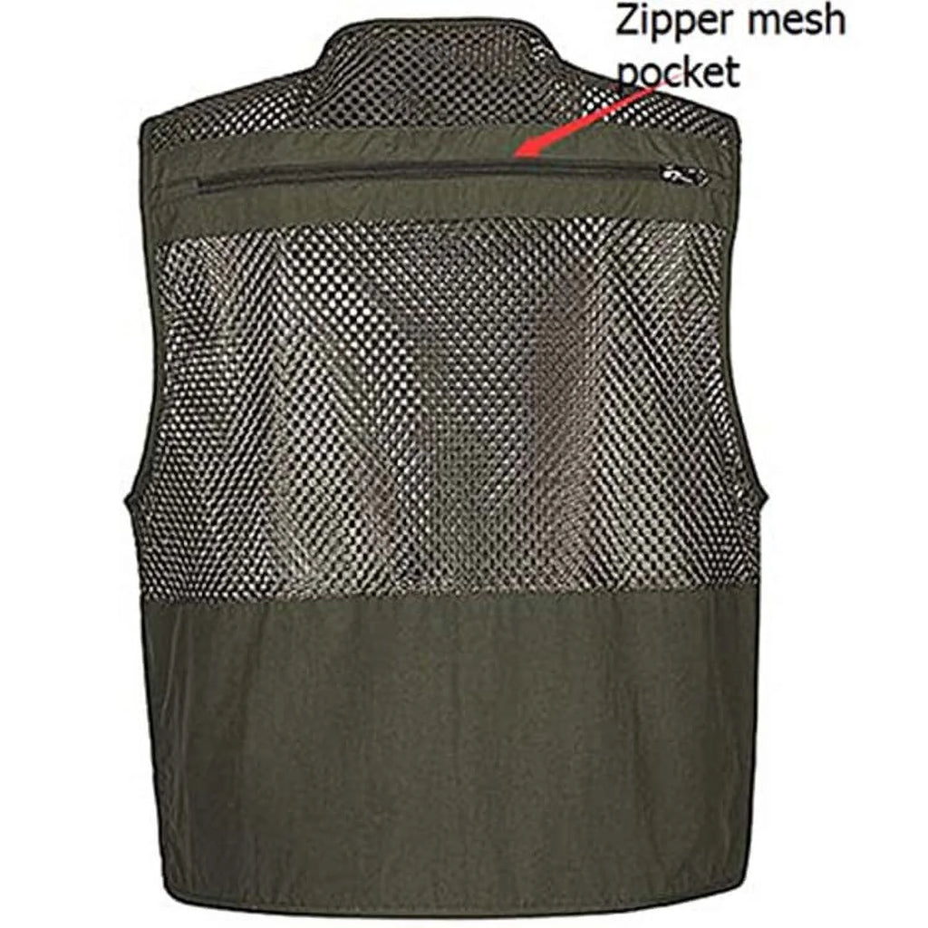 Beige XL Mesh 16 Pockets Fishing Hiking Vest T410