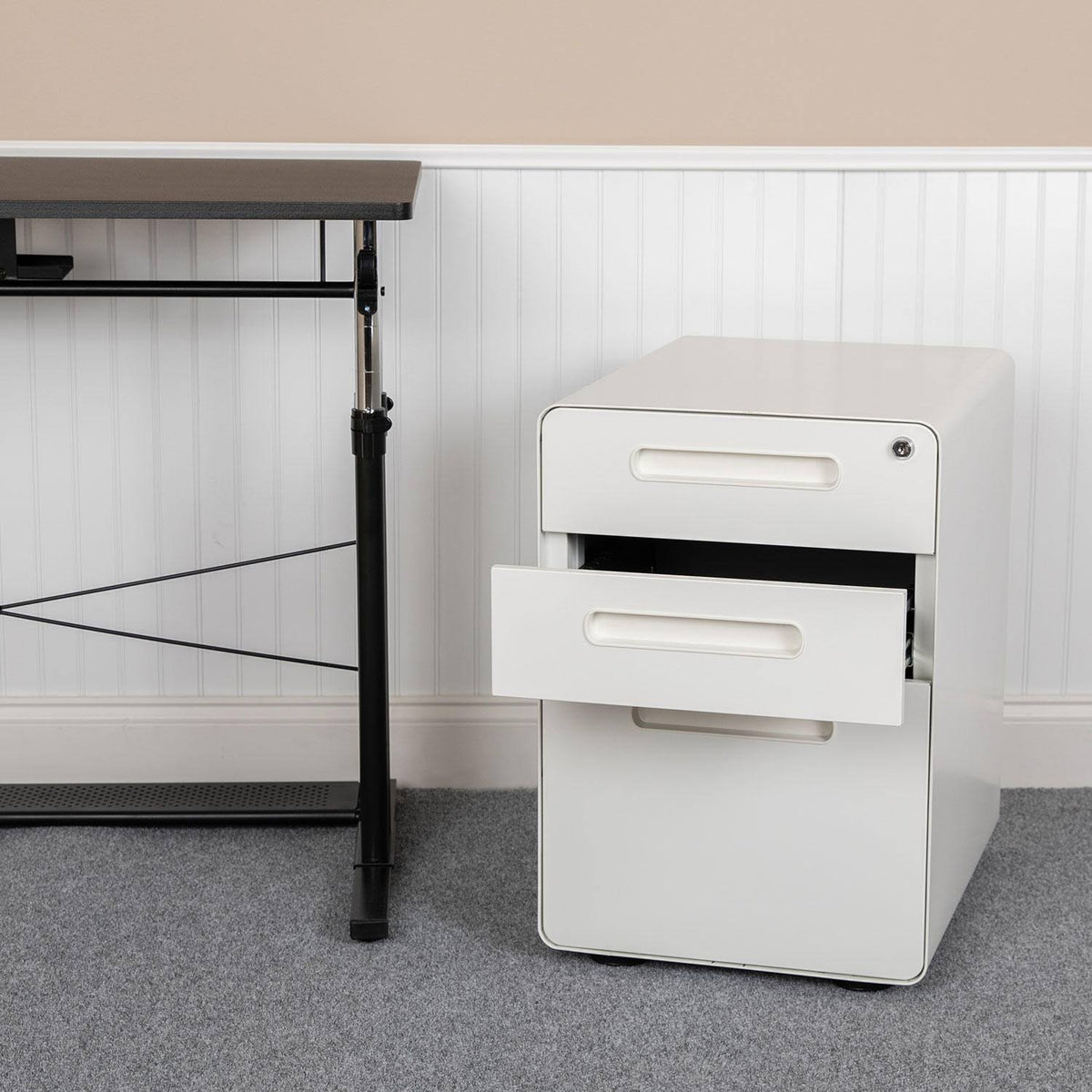 White 3 Drawer Mobile File Cabinet E8794