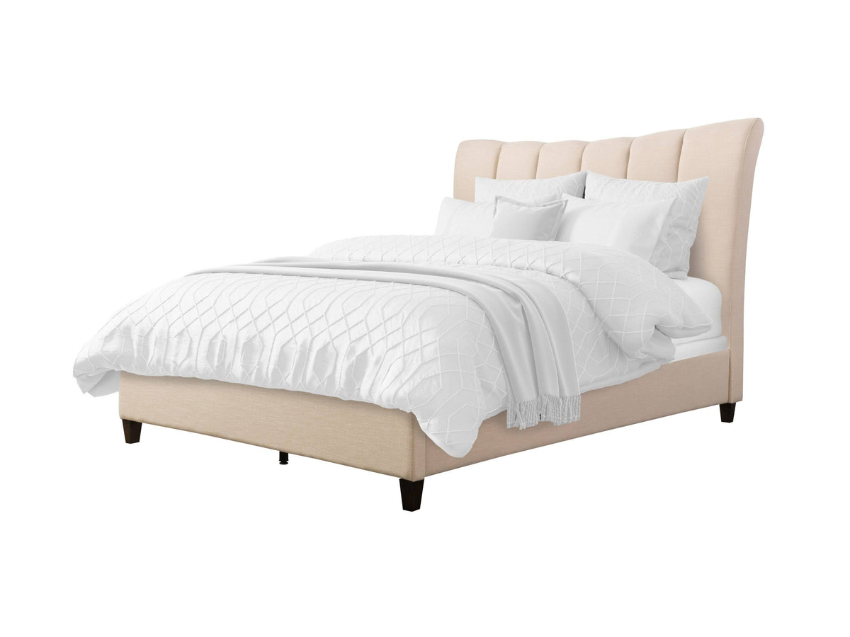 Cream Fabric Channel-Tufted Bed Frame Queen X30212