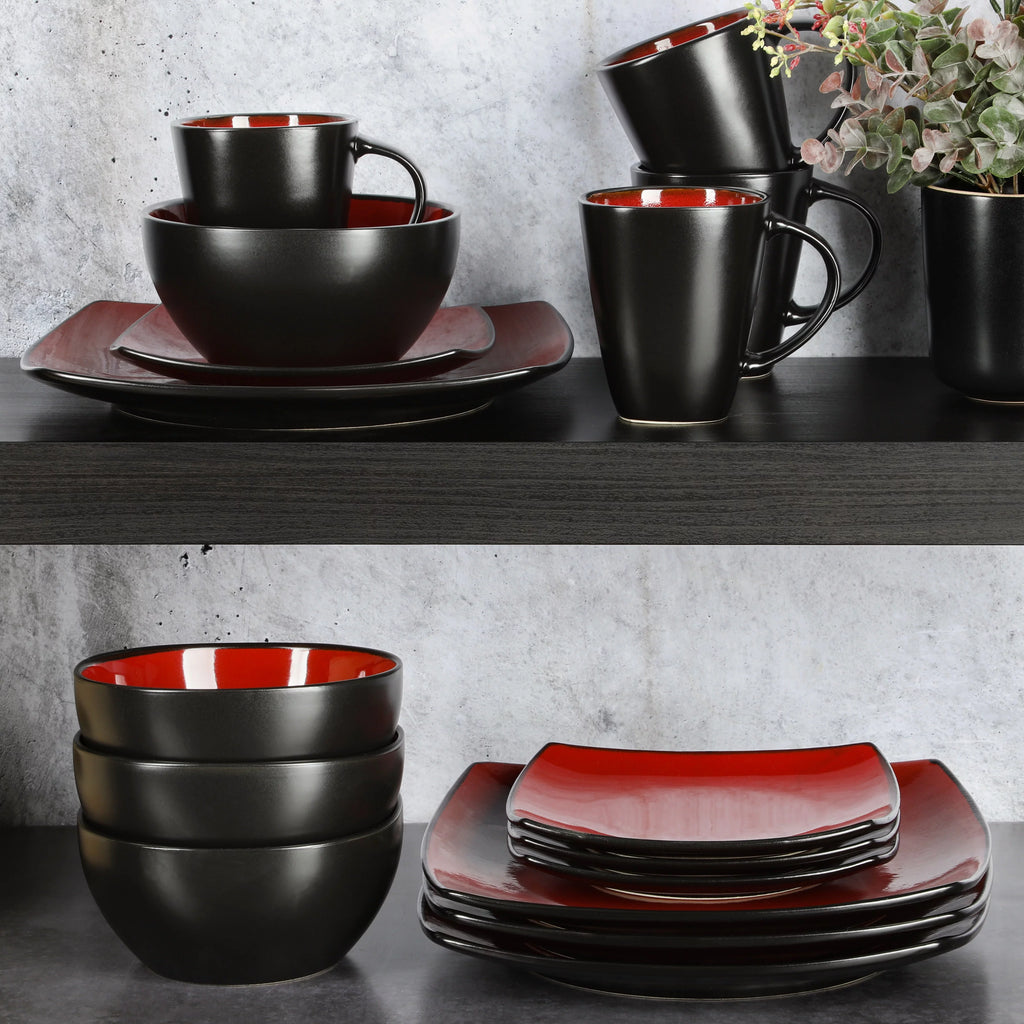 Red 16-Piece Square Dinnerware Set N36993