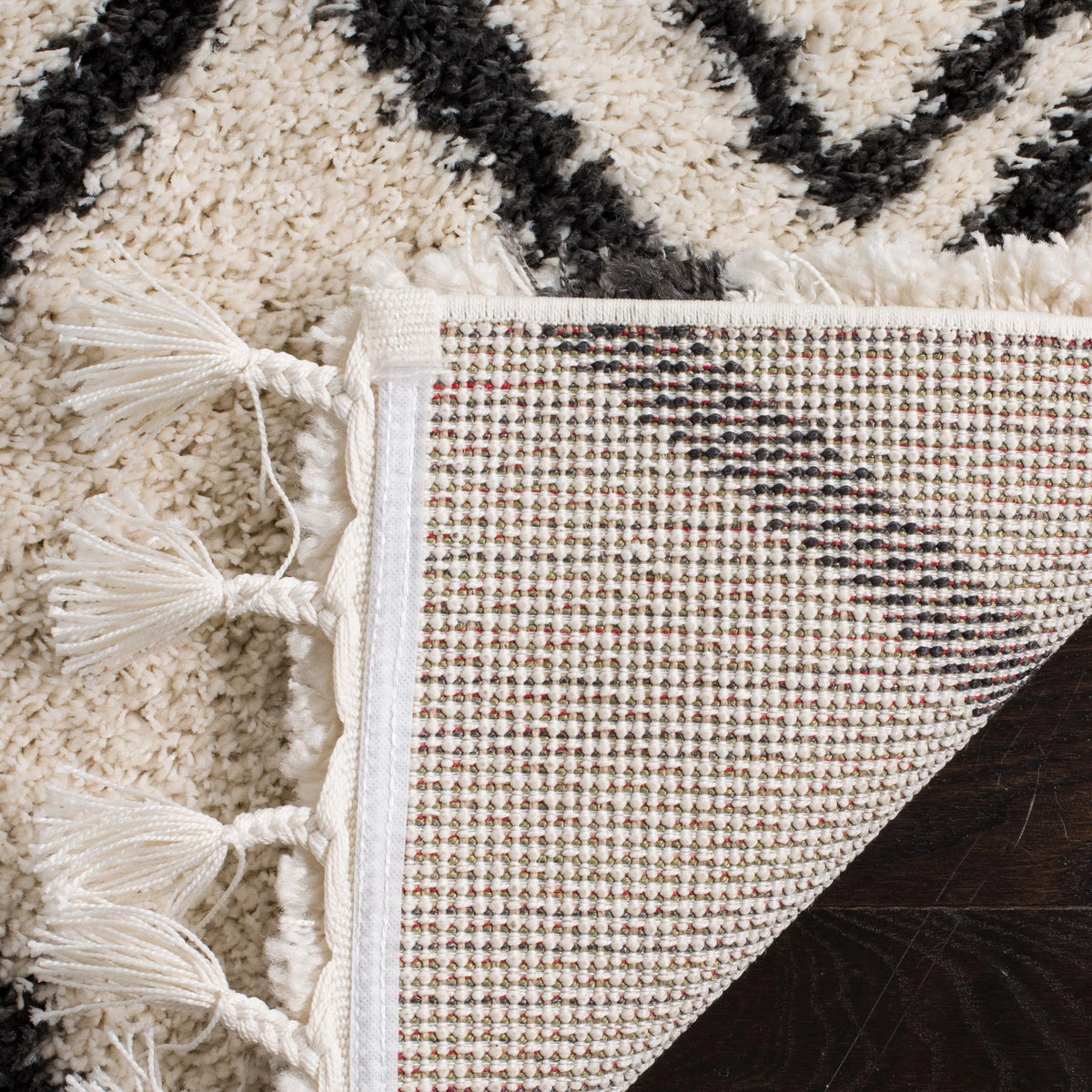 Cream Charcoal 8' x 10' Geometric Shag Area Rug J200609