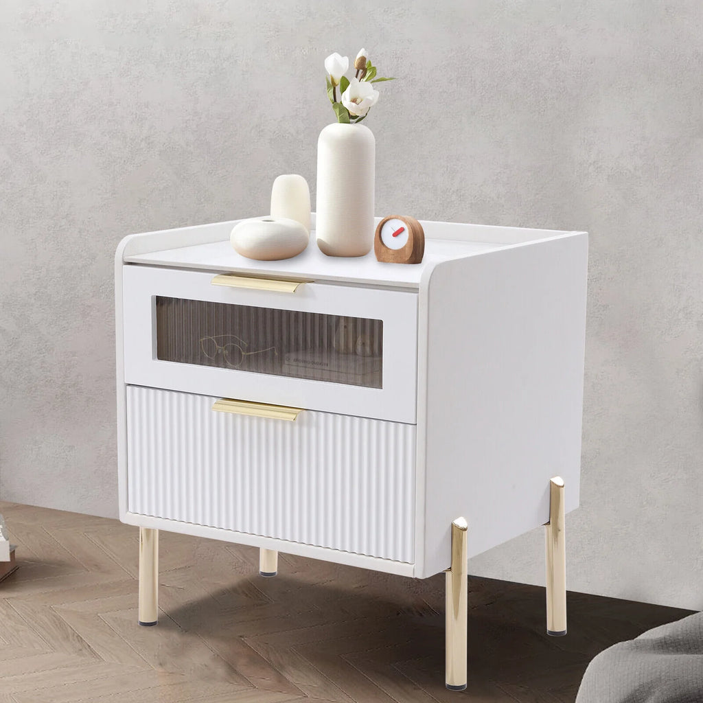 White 2 Drawer Wood End Table K66826