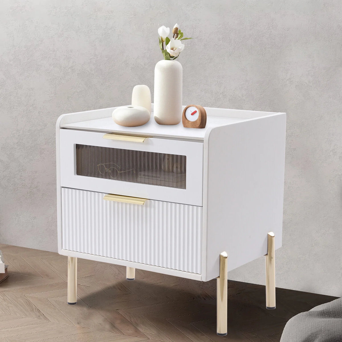 White 2 Drawer Wood End Table K66826