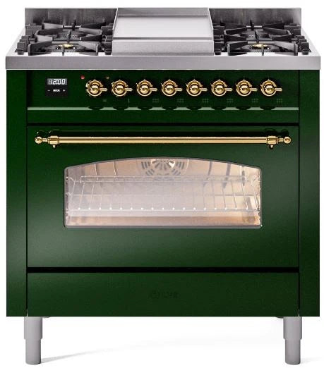 36 Dual Fuel Propane Gas Range Emerald Green Brass Trim H38936