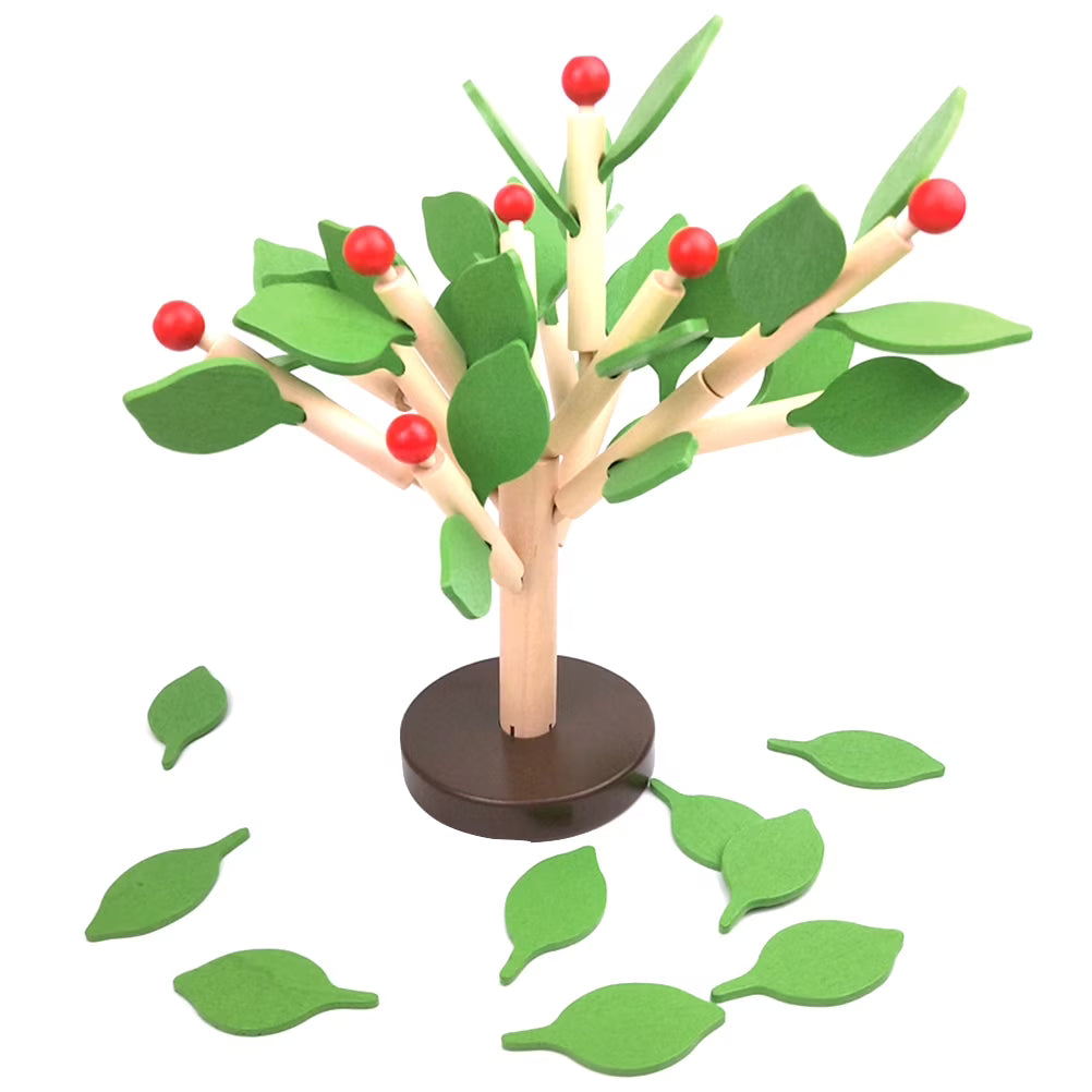 Creative Wooden Tree Blocks with Leaves 3D Building Set Toy Q786434