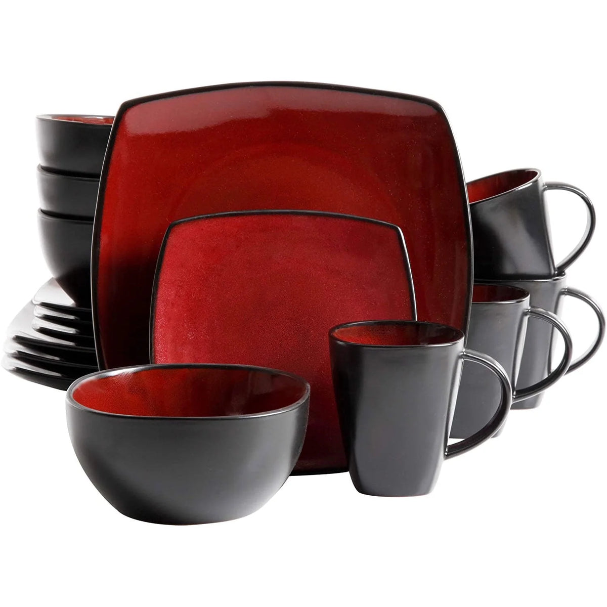 Red 16-Piece Square Dinnerware Set N36993