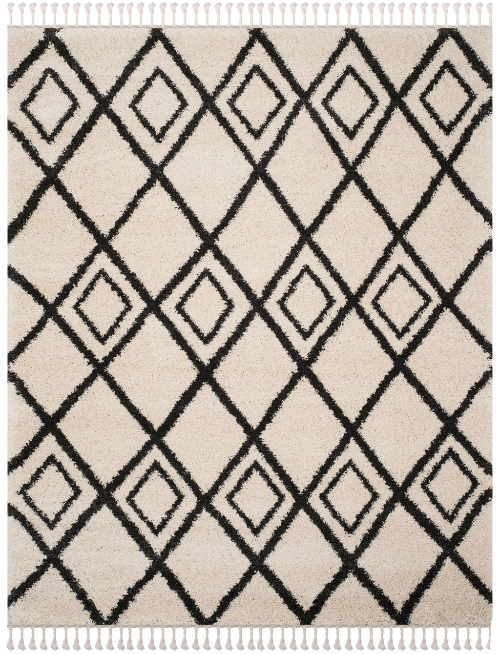Cream Charcoal 8' x 10' Geometric Shag Area Rug J200609
