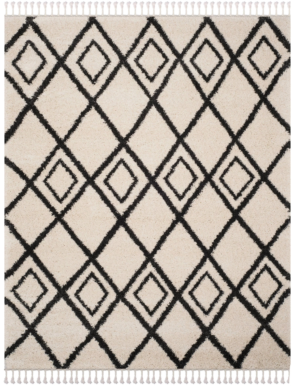 Cream Charcoal 8' x 10' Geometric Shag Area Rug J200609
