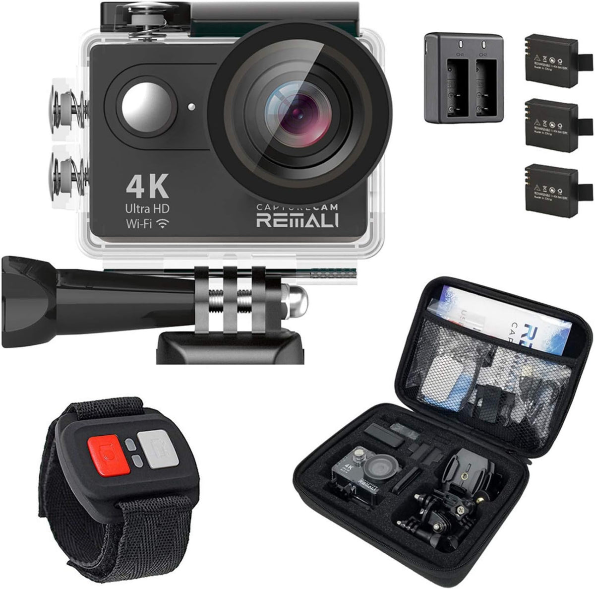 4K Ultra HD Waterproof Sports Action Camera Kit with Carrying Case R20561