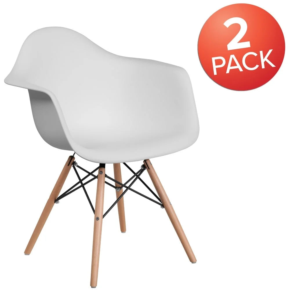 2 Pack Plastic Chair with Wooden Legs White F2234