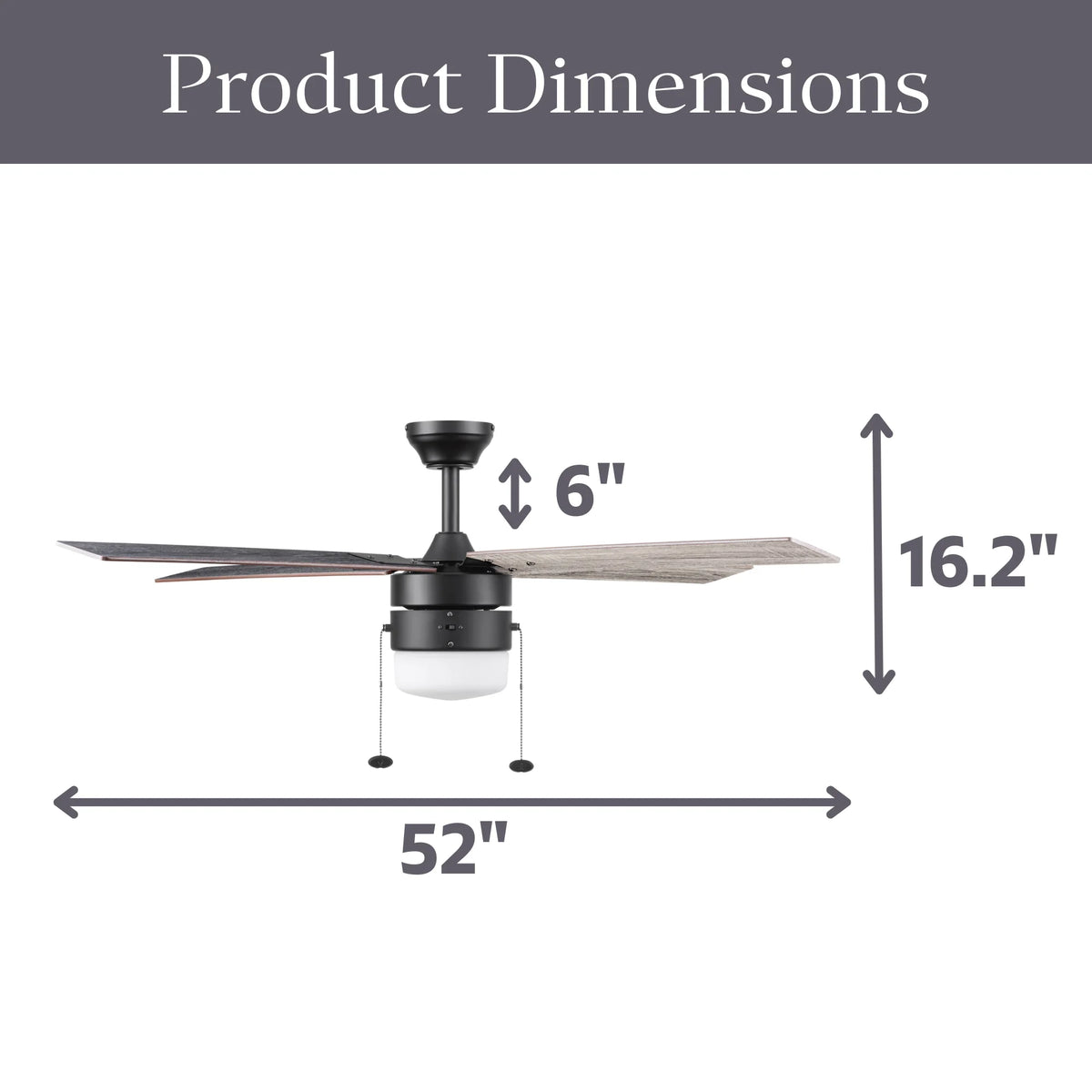 52" Matte Black Indoor Ceiling Fan with Light N748