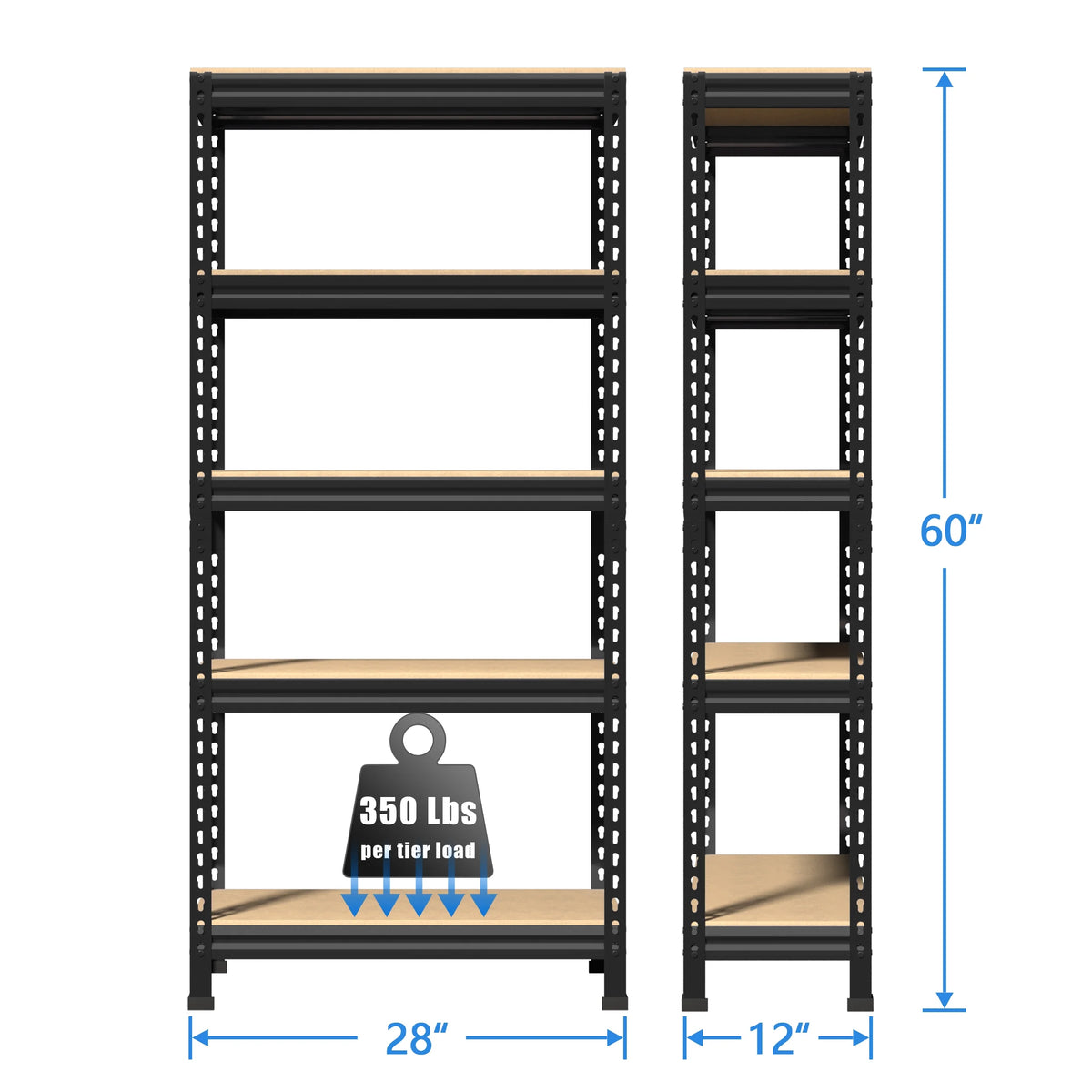 5-Shelf Adjustable Metal Shelves, Black F8044