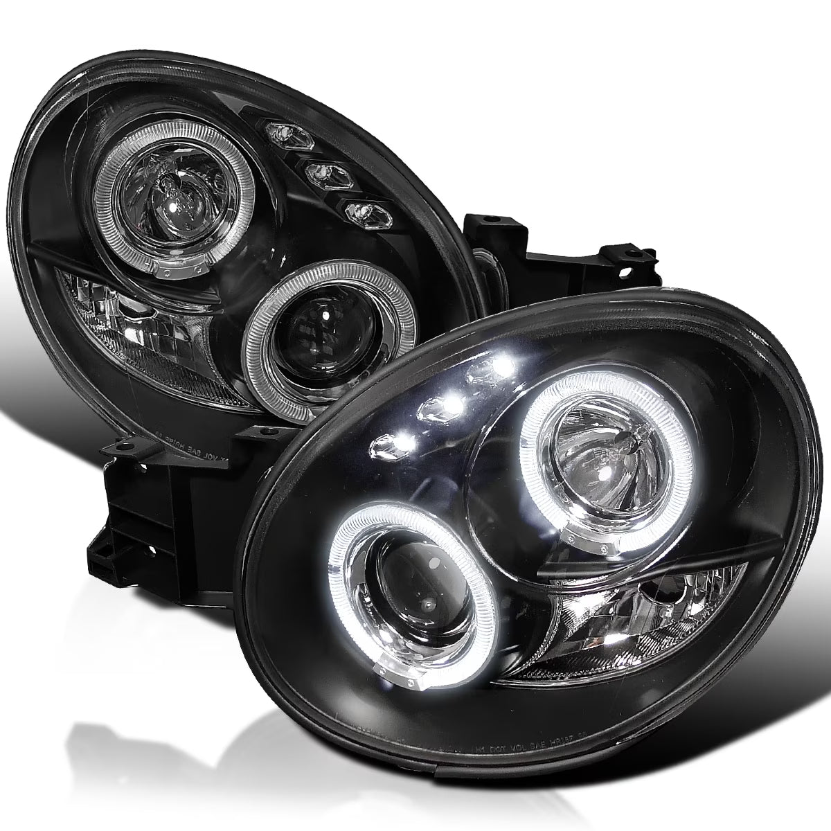 Black LED Dual Halo Projector Headlights Pair Assembly A2378