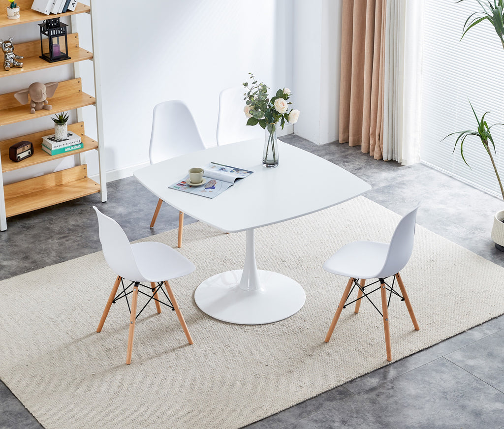 White Mid-century Round MDF Pedestal Dining Table T586364