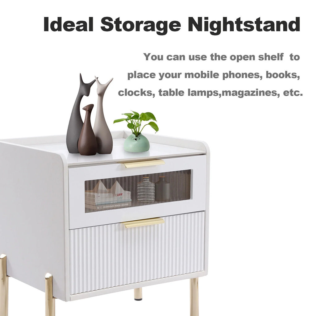 White 2 Drawer Wood End Table K66826