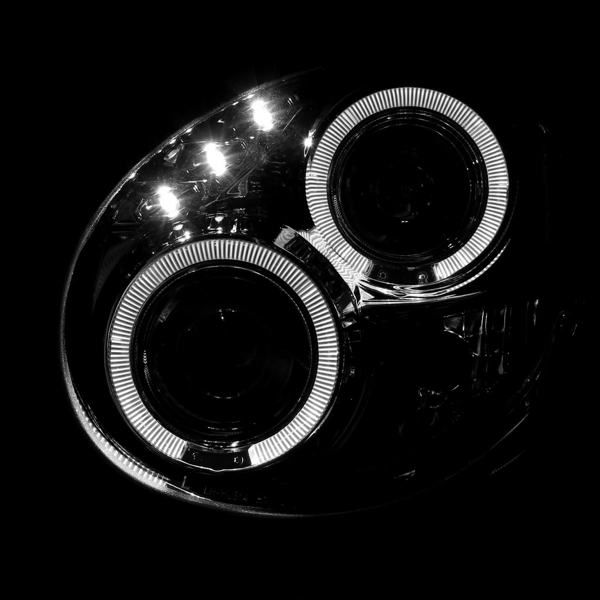 Black LED Dual Halo Projector Headlights Pair Assembly A2378