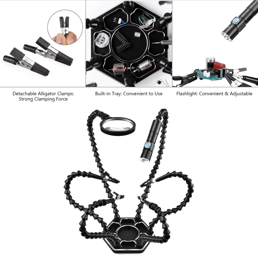 Soldering Third Hand PCB Tool with 6 Flexible Arms Black E8198