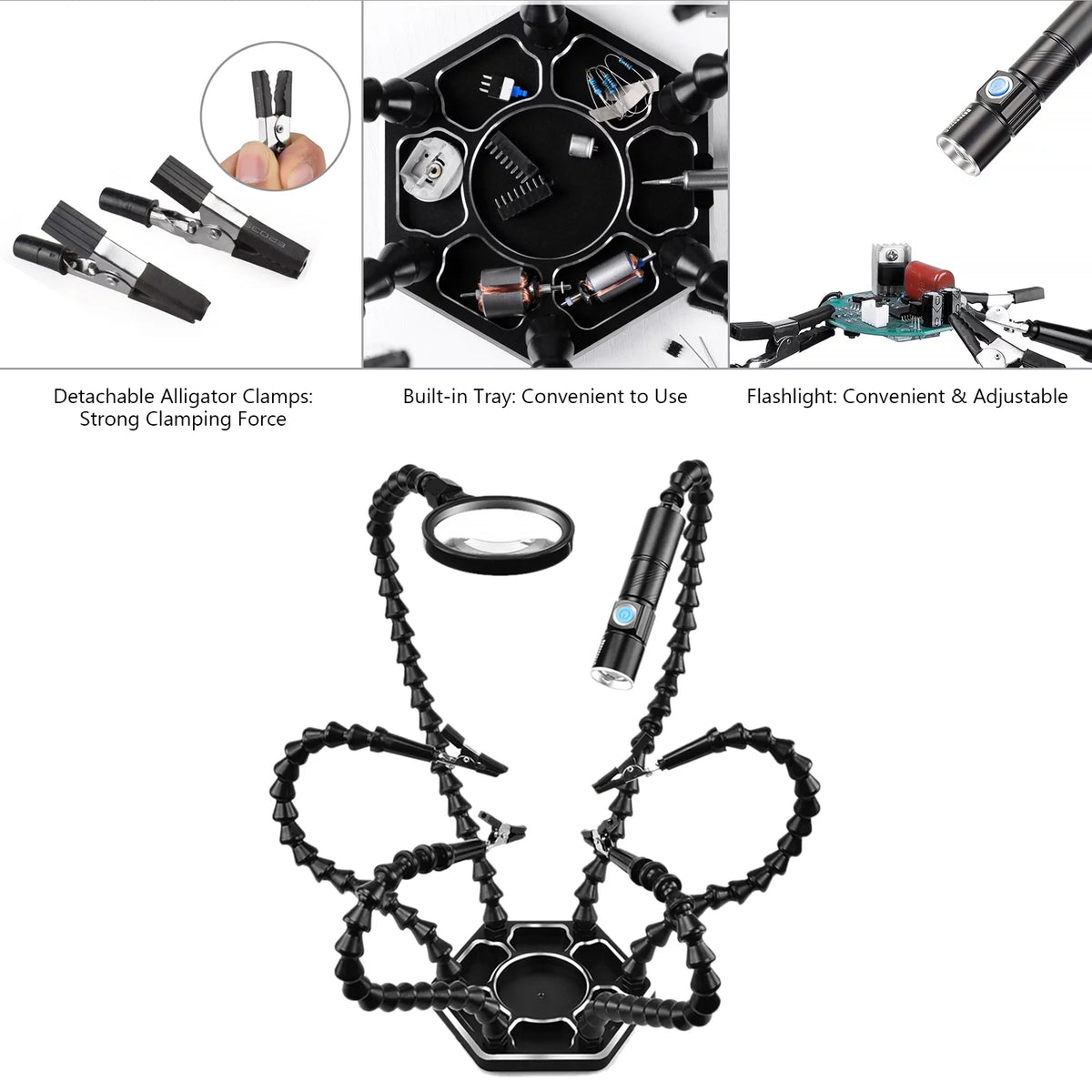 Soldering Third Hand PCB Tool with 6 Flexible Arms Black E8198