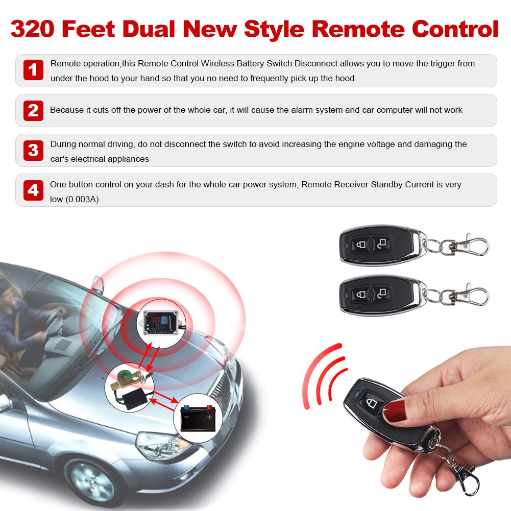 DC12V Wireless Remote Control Battery Disconnect Switch with LED Digital Voltmeter Q85824