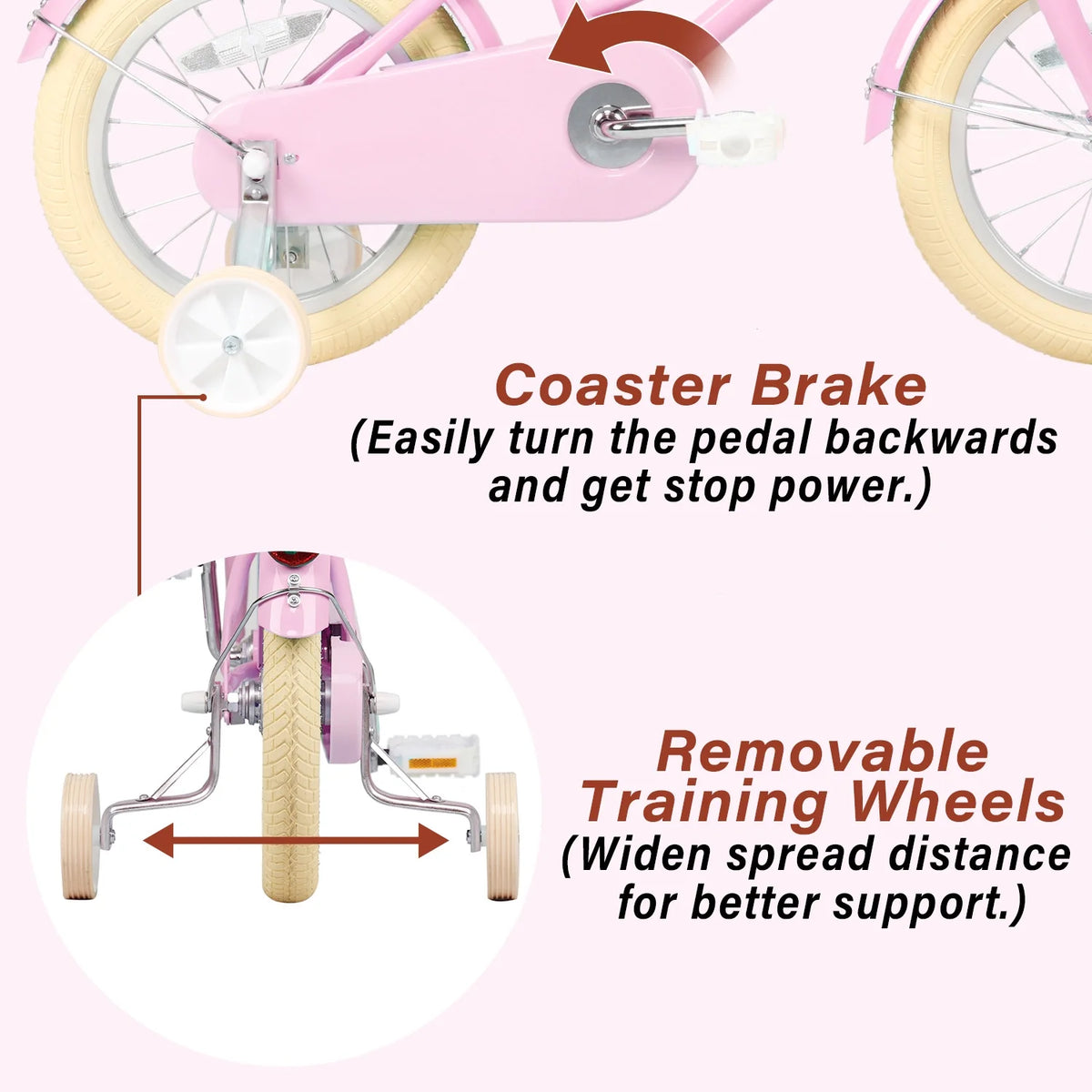 20 Inch Kids Bike with Bell and Training Wheels, Pink T63749