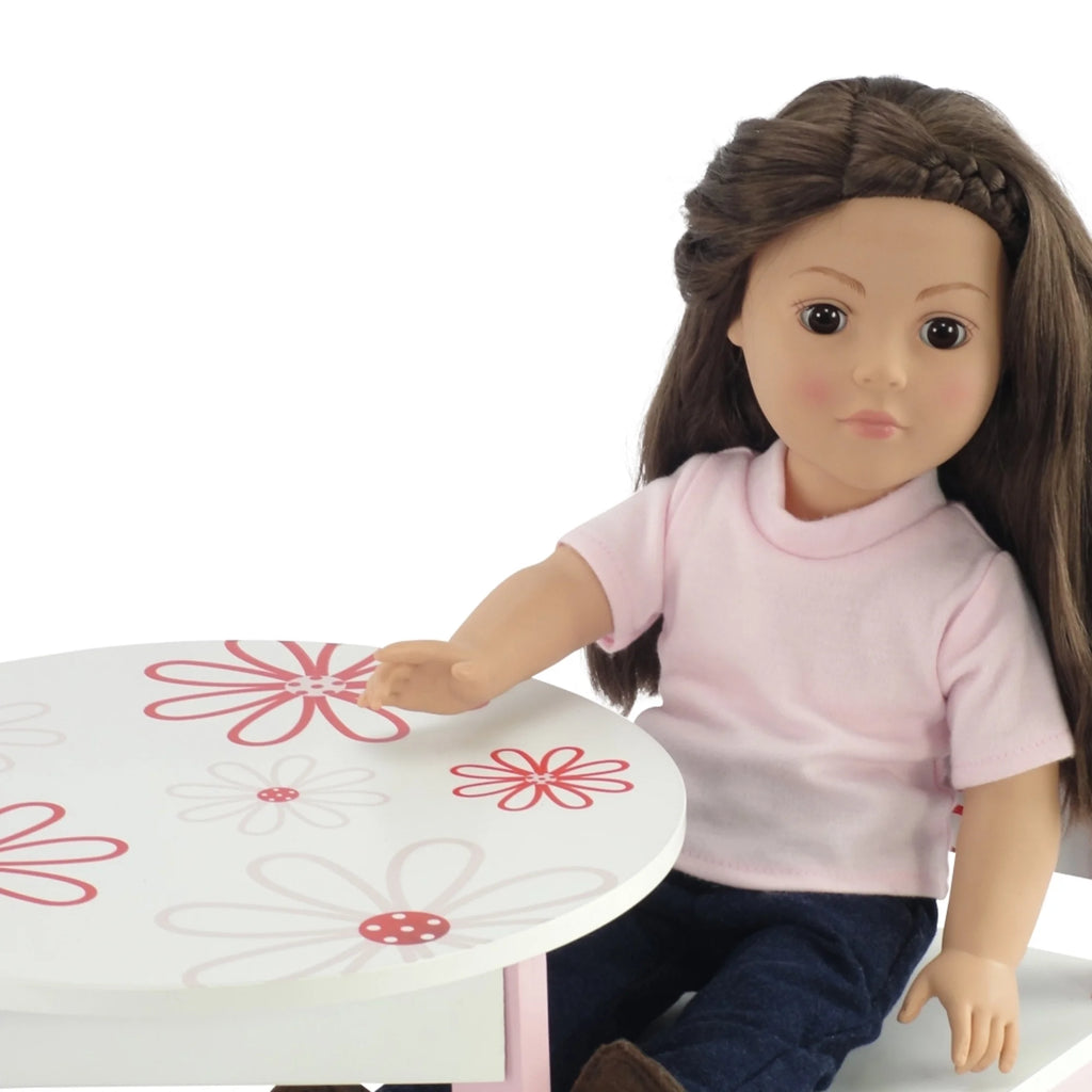 Pink Floral Kitchen Table and 2 Chair Dining Doll Furniture Set A1697