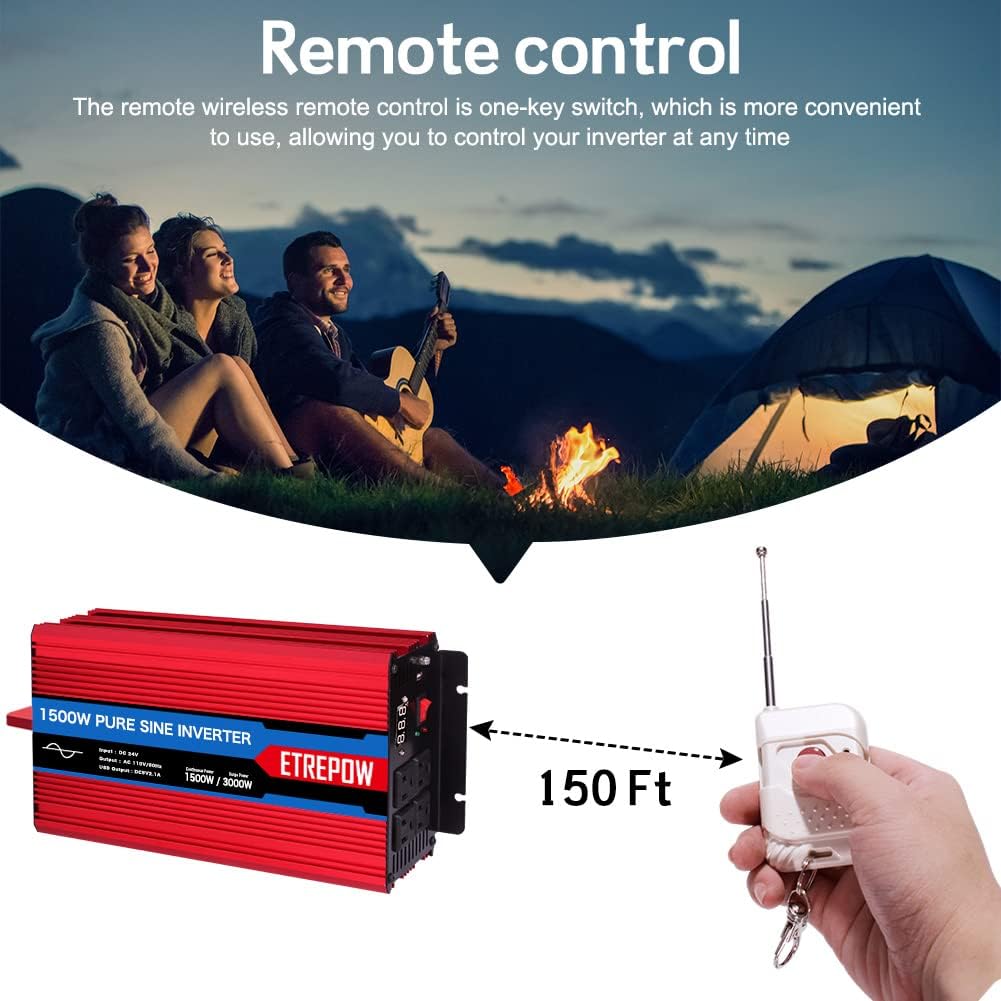 1500 Watt Pure Sine Wave Power Inverter 24V DC to 110V AC Wireless Remote Control S104061